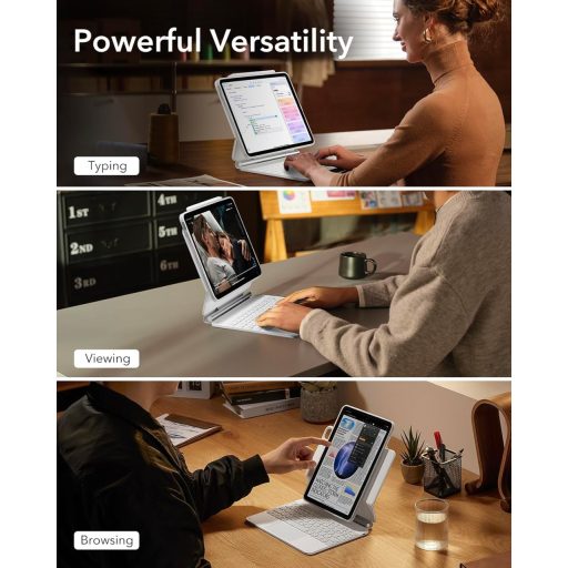 ESR iPad Air 11 hüvely billentyűzettel, mágneses állvánnyal, trackpad-del fehér
