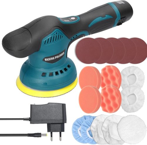Mașină de lustruit auto cu acumulator KKnoon 12V - Set de lustruire auto cu 8 viteze 2800-5000 RPM, cu disc de 125mm pentru suprafețe auto, mobilier și metal