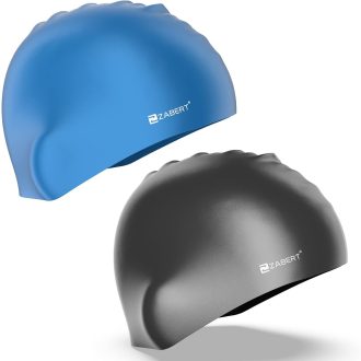   ZABERT 2 db Gyerek Úszósapka Fiúknak, Vízálló Szilikon Úszósapka Hosszú Hajhoz, Fekete és Kék