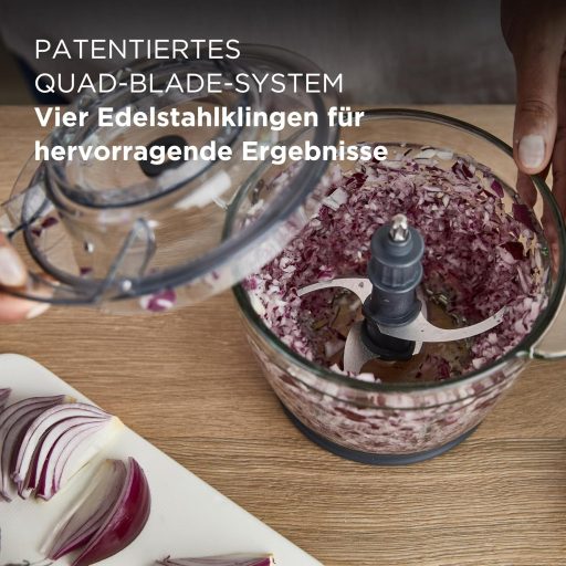 Kenwood EasyChop+ CHP62.400 SI Electric Chopper with Quadruple Blades Made of Stainless Steel, One Touch Operation, Ice Crusher, 0.6 L Working Container, Dishwasher Safe, 500 W, Black