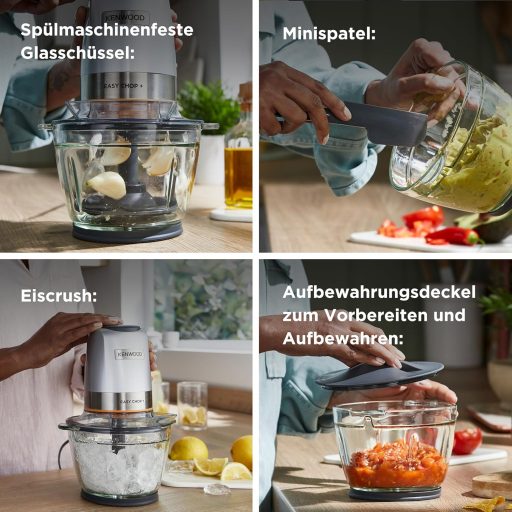 Kenwood EasyChop+ CHP62.400 SI Electric Chopper with Quadruple Blades Made of Stainless Steel, One Touch Operation, Ice Crusher, 0.6 L Working Container, Dishwasher Safe, 500 W, Black