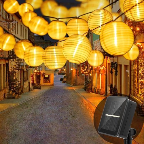 HUIYOU Napelemes Kerti Lámpásfüzér 6m 20 LED Meleg Fehér - IP65 Vízálló Kültéri Fényfüzér 8 Világítási Móddal Kertbe, Erkélyre, Esküvőre