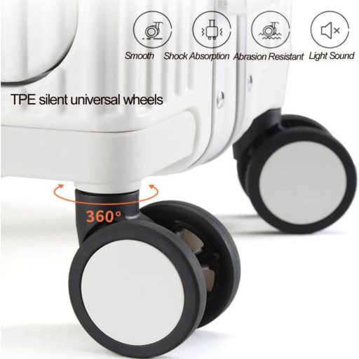 LANMOU Hliníkový Kufor s Tvrdou Škrupinou, 20" - Príručná Batožina s USB Portom, Držiakom na Pohár, 4-kolieskový Cestovný Kufor s TSA Zámkom, 56 cm, Biely