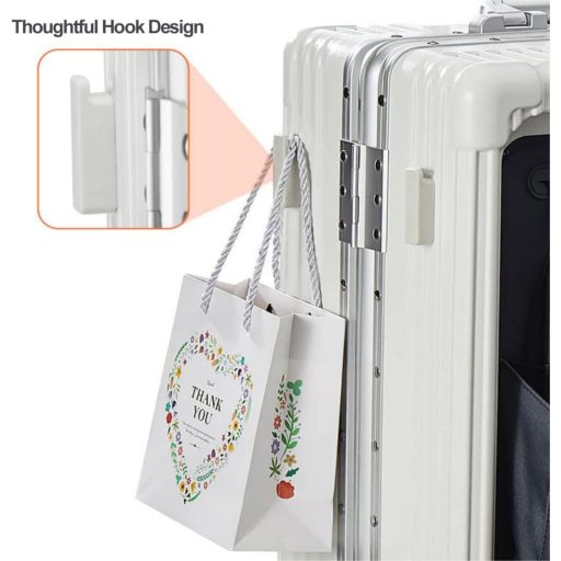 LANMOU Hliníkový Kufor s Tvrdou Škrupinou, 20" - Príručná Batožina s USB Portom, Držiakom na Pohár, 4-kolieskový Cestovný Kufor s TSA Zámkom, 56 cm, Biely