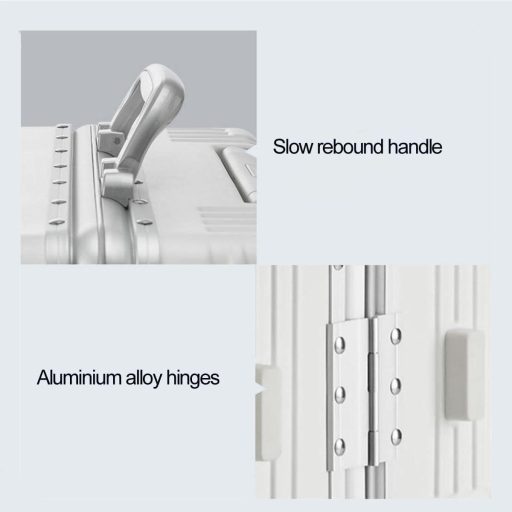 LANMOU Alumínium Keretes Kemény Héjú Bőrönd 20" - Kézi Poggyász USB Porttal, Pohártartóval, 4 Kerekű Utazóbőrönd TSA Zárral, 56 cm, Fehér