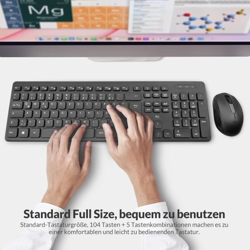 Rii Vezeték Nélküli Billentyűzet és Egér Szett, Wireless Keyboard Mouse Combo PC Laptop Windows Smart TV-hez, Német Kiosztás - Fekete