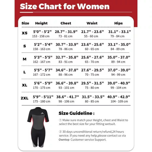 Owntop 3/2mm Neoprén Wetsuit Férfi és Női Búvárkodáshoz, Szörfözéshez