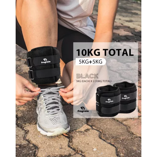 Fragraim Súlyozott Bokapánt 0,5-5 kg - Állítható Neoprén Csuklósúly és Bokasúly Edzéshez, Futáshoz, Fitneszhez - Fekete