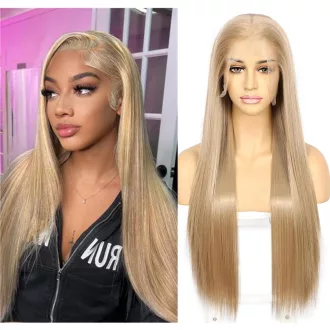   Sapphirewigs Perucă Blond Cenușie Lungă Dreaptă - 13x6 Dantelă Frontală, 66 cm, Densitate 150%, Fibră Sintetică Termorezistentă, Pentru Utilizare Zilnică