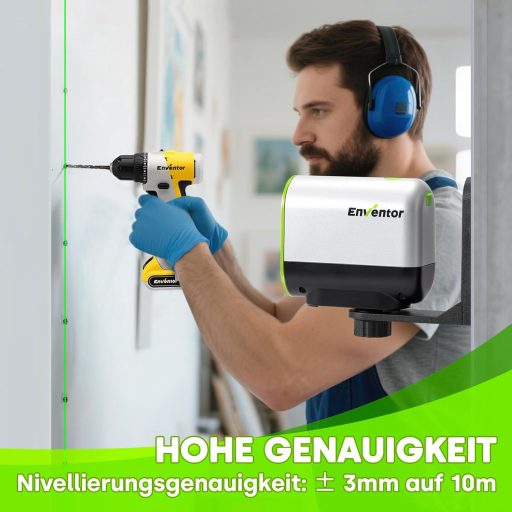 ENVENTOR zöld kereszt lézer szintezőlézeres szintmérő 50m mágneses tartóval
