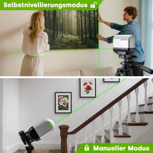 ENVENTOR zöld kereszt lézer szintezőlézeres szintmérő 50m mágneses tartóval