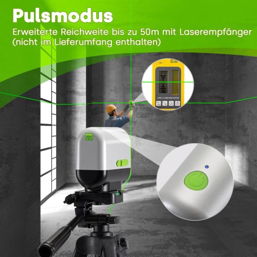 ENVENTOR zöld kereszt lézer szintezőlézeres szintmérő 50m mágneses tartóval