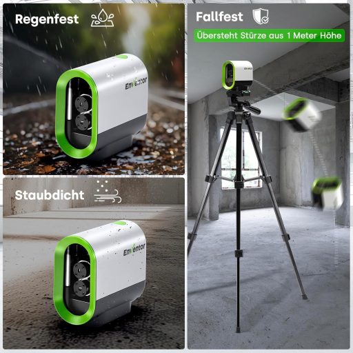 ENVENTOR zöld kereszt lézer szintezőlézeres szintmérő 50m mágneses tartóval