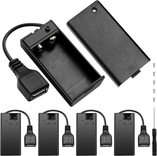 KUOQIY 9V Držiak batérie, sada 5 ks - S vypínačom a USB C konektorom, pre Arduino projekty, elektrické hračky, so skrutkami a skrutkovačom