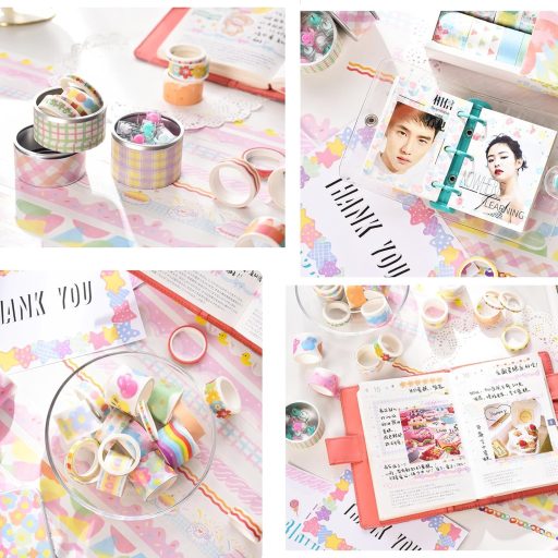 LGEGE Roza Ukrasna Washi Traka Set - 20 Rola, 5 Širina (5-25mm), Vodootporna Japanska Masking Traka za Scrapbooking, Bullet Journal