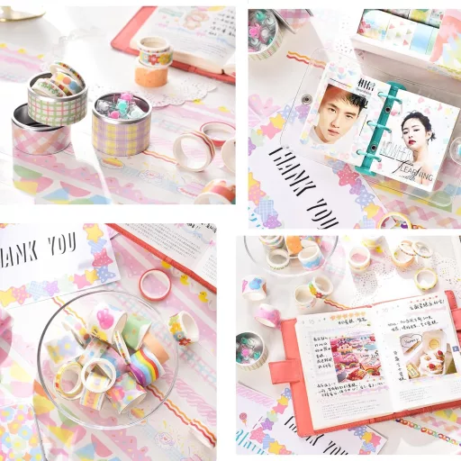 LGEGE Rózsaszín Washi Dekorációs Ragasztószalag Szett - 20 Tekercs, 5 Szélesség (5-25mm), Vízálló Japán Masking Tape Scrapbookinghoz, Bullet