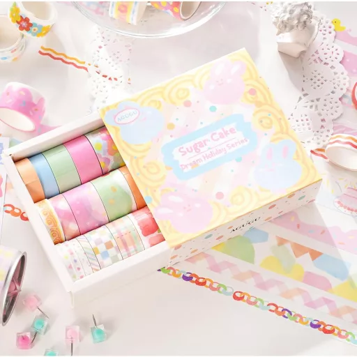 LGEGE Sada dekoračných washi lepiacich pások - 20 roliek, 5 šírok (5-25mm), Japonské maskovacie pásky na Scrapbook, Bullet Journal, Darček