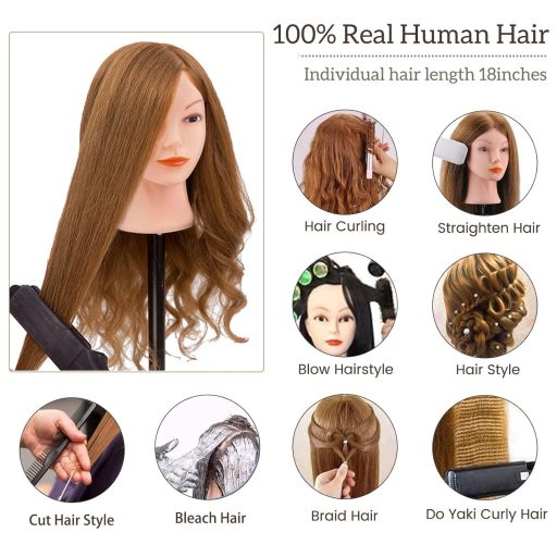 TopDirect 45 cm Gyakorló Fejmodell Fodrász Mannequin Világosbarna Hajformázáshoz Csipesszel