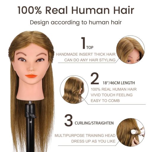 TopDirect 45 cm Gyakorló Fejmodell Fodrász Mannequin Világosbarna Hajformázáshoz Csipesszel