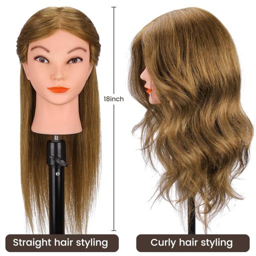 TopDirect 45 cm Gyakorló Fejmodell Fodrász Mannequin Világosbarna Hajformázáshoz Csipesszel