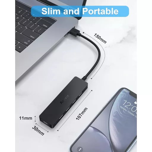 Aceele USB 3.0 Hub 4 portos, MacBook/iMac/Windows laptop kompatibilis, 1,2m kábel