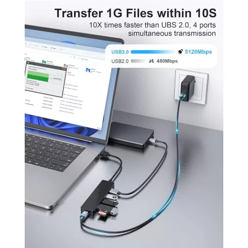 Aceele USB 3.0 Hub 4 portos, MacBook/iMac/Windows laptop kompatibilis, 1,2m kábel