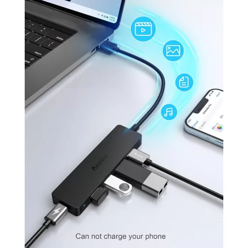 Aceele USB 3.0 Hub 4 portos, MacBook/iMac/Windows laptop kompatibilis, 1,2m kábel