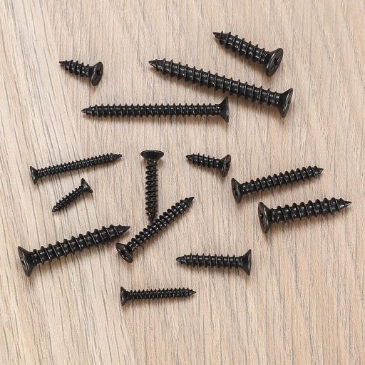 JinZeYou 420 darabos önmetsző csavar szett M3/M4/M5 fekete lapos fejű faforgácslemez bútor