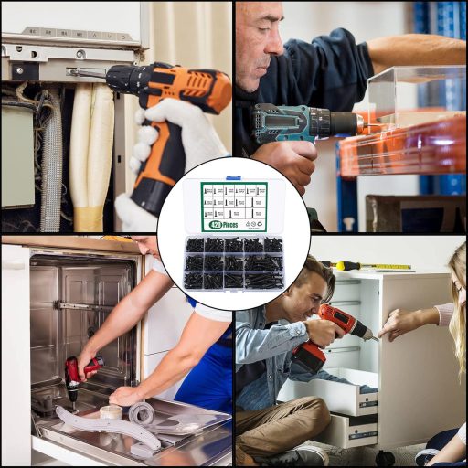 JinZeYou 420 darabos önmetsző csavar szett M3/M4/M5 fekete lapos fejű faforgácslemez bútor