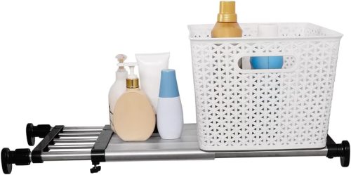 ARIIKON Raft de dulap ajustabil 50-80 cm - Sistem de depozitare extensibil fără găurire, pentru bucătărie, baie, dormitor, negru, 25 cm lățime