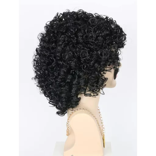 Topcosplay 3 db-os Férfi Paróka Szett - 70-es Évek Diszkó Afro Göndör Haj, Nyaklánccal és Bajusszal - Fekete, Hőálló Műhaj Jelmezekhez