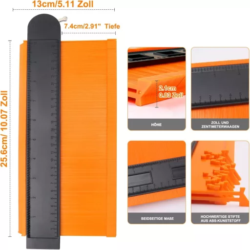 MECHEER Kontúrmérő Eszköz 25 cm Zárható - Profilmásoló Sablon Laminált Padlóhoz, Szőnyeghez, Fához - Asztalos Jelölő Szerszám Férfiaknak