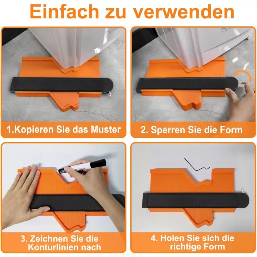 MECHEER Kontúrmérő Eszköz 25 cm Zárható - Profilmásoló Sablon Laminált Padlóhoz, Szőnyeghez, Fához - Asztalos Jelölő Szerszám Férfiaknak