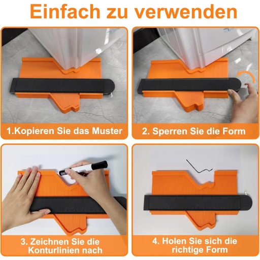 MECHEER Kontúrmérő Eszköz 25 cm Zárható - Profilmásoló Sablon Laminált Padlóhoz, Szőnyeghez, Fához - Asztalos Jelölő Szerszám Férfiaknak