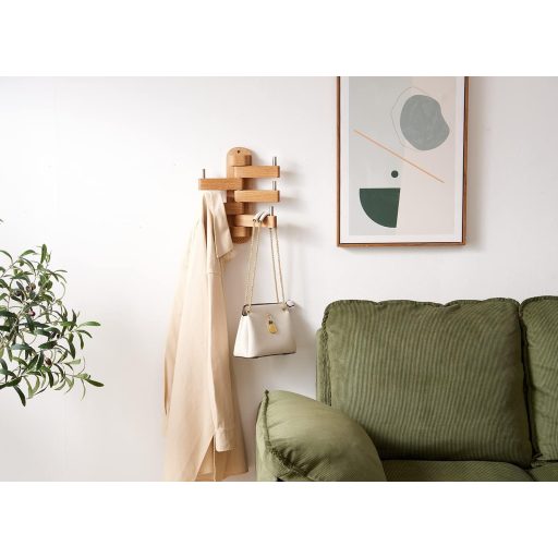 OAKERLAND Tölgy Falra Szerelhető Kabátakasztó 5 Horgos Fa Ruhaakasztó