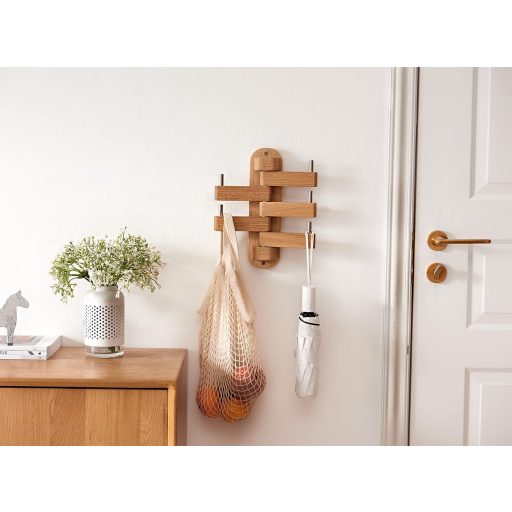 OAKERLAND Tölgy Falra Szerelhető Kabátakasztó 5 Horgos Fa Ruhaakasztó