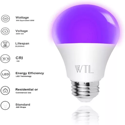 WTL UV LED izzó E27 9W fekete lámpa 4db szett
