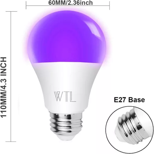 WTL UV LED izzó E27 9W fekete lámpa 4db szett