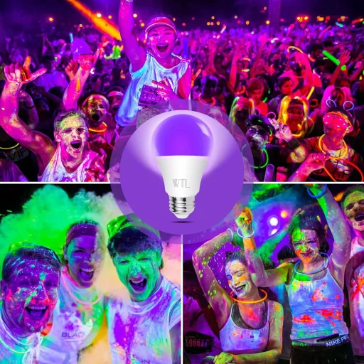 WTL UV LED izzó E27 9W fekete lámpa 4db szett