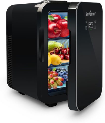 Enventor Mini Hűtőszekrény 10L - Hűtő és Melegítő Funkció, LCD Kijelző, 220V/12V, Hordozható Kivitel Autóba, Utazáshoz, Kozmetikumokhoz, Ita