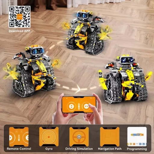 INSOON Technik Robot Joc de Construit 5 în 1, cu Aplicație și Telecomandă, Robot de Perete, Tanc, Dinozaur, Jucărie RC pentru Copii de 6-12+ Ani, 520 de Piese