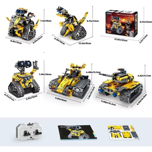 INSOON Technik Robot Joc de Construit 5 în 1, cu Aplicație și Telecomandă, Robot de Perete, Tanc, Dinozaur, Jucărie RC pentru Copii de 6-12+ Ani, 520 de Piese