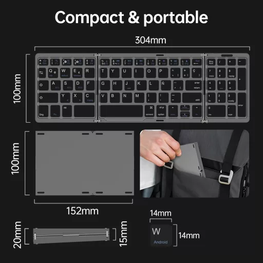 Tastatură portabilă pliabilă fără fir BRIMFORD cu layout spaniol