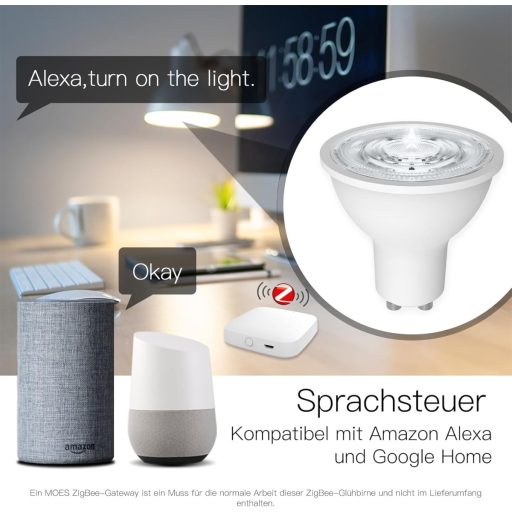 Bec inteligent ZigBee GU10 RGB MOES - Colorat, Dimabil, 5W, Compatibil Alexa și Google, Control vocal, Sincronizare muzică