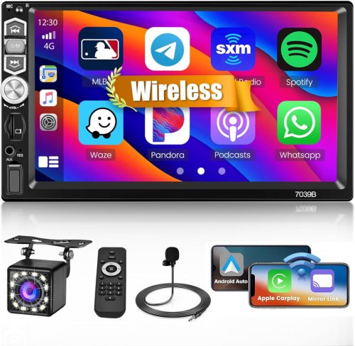 Hikity 1DIN Autórádió 7" Érintőképernyővel - Vezeték Nélküli CarPlay és Android Auto, Bluetooth 5.1, FM Rádió, Tolatókamera Bemenet, USB/TF/