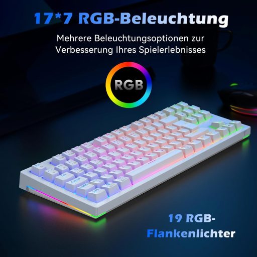 TECURS Wireless Mechanikus Gamer Billentyűzet 80% TKL QWERTZ Piros Switch RGB