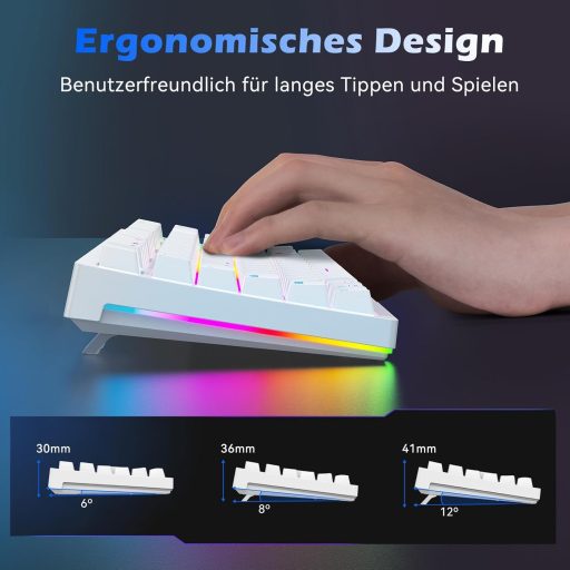TECURS Wireless Mechanikus Gamer Billentyűzet 80% TKL QWERTZ Piros Switch RGB