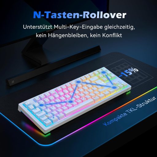 TECURS Wireless Mechanikus Gamer Billentyűzet 80% TKL QWERTZ Piros Switch RGB