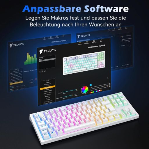 Tastatură Mecanică Wireless de Gaming TECURS 80% TKL QWERTZ Switch-uri Roșii RGB