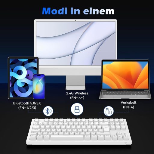 Tastatură Mecanică Wireless de Gaming TECURS 80% TKL QWERTZ Switch-uri Roșii RGB